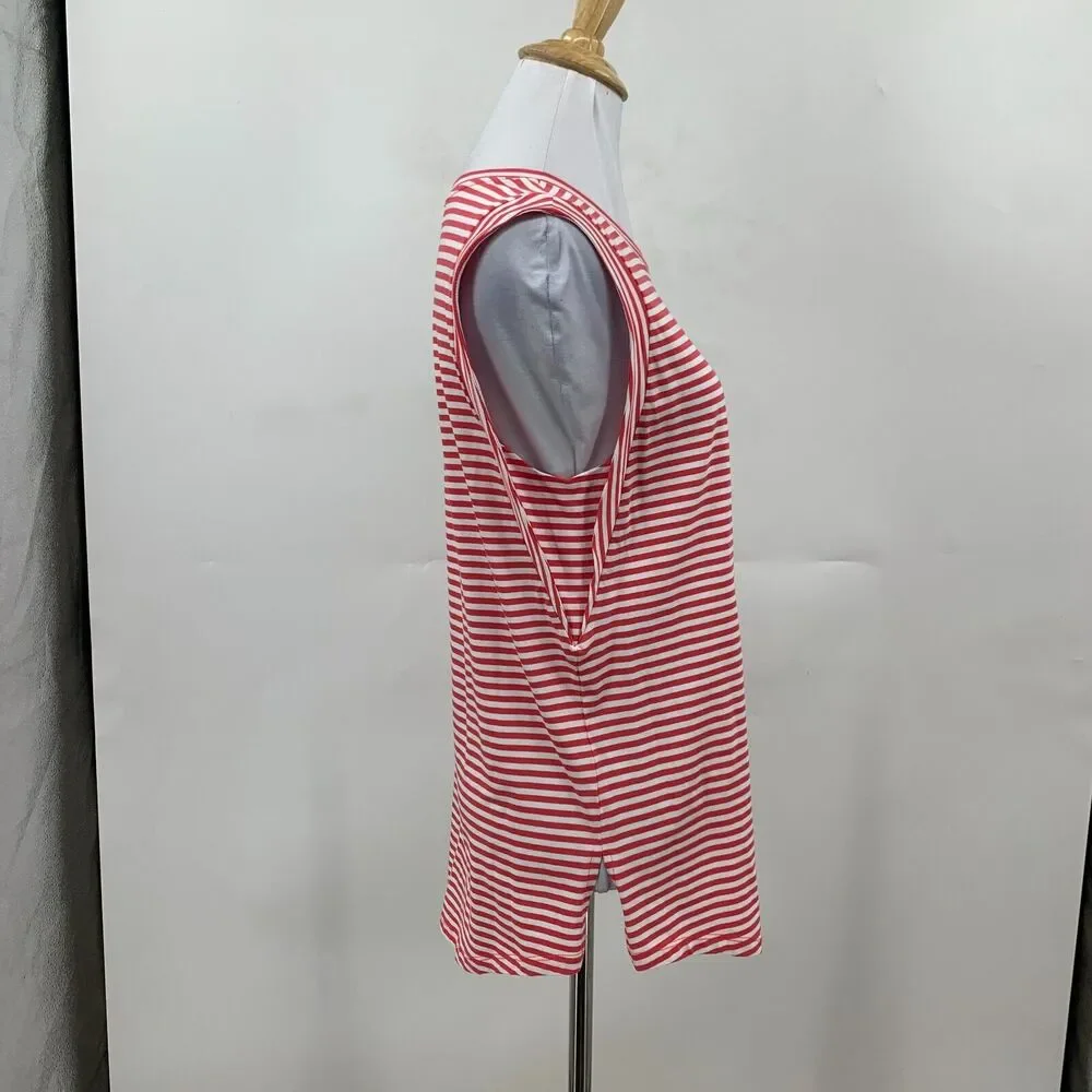 Michael Kors Tank Top Womens M Medium Watermelon Striped Sleeveless Crew Neck